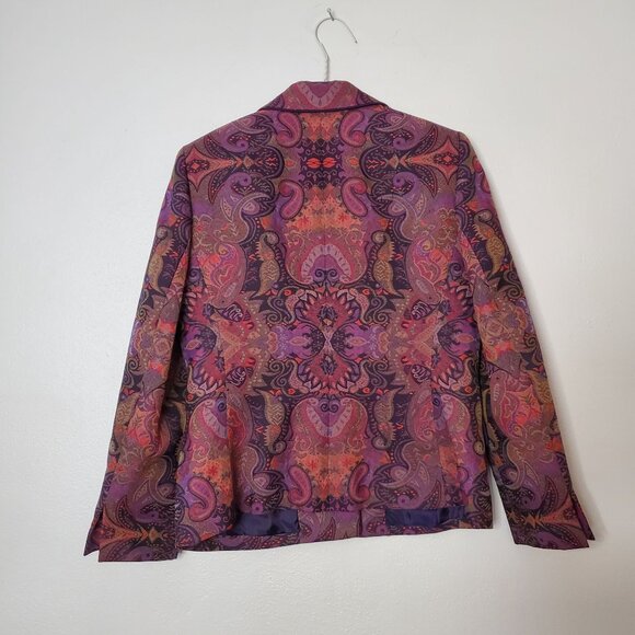 Le Suit Petite Womens Paisley Blazer Jacket Size 10P Polyester Multicolor Purple - Picture 2 of 7
